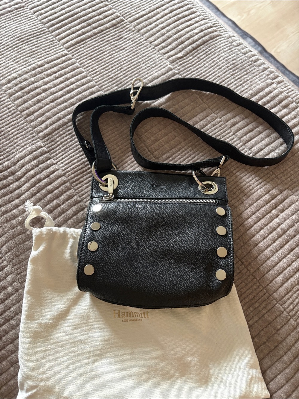 Hammitt Black Pebbled Leather Crossbody with Silver Studs